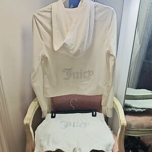 Juicy Couture Ivory Rhinestone 'Juicy' Logo Hoodie and Shorts Set